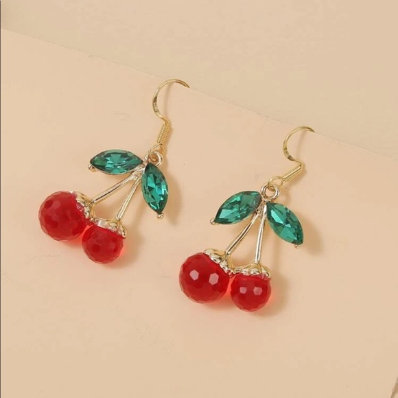NEW Super Cute Rhinestone Cherry Drop Earrings - Picture 3 of 3